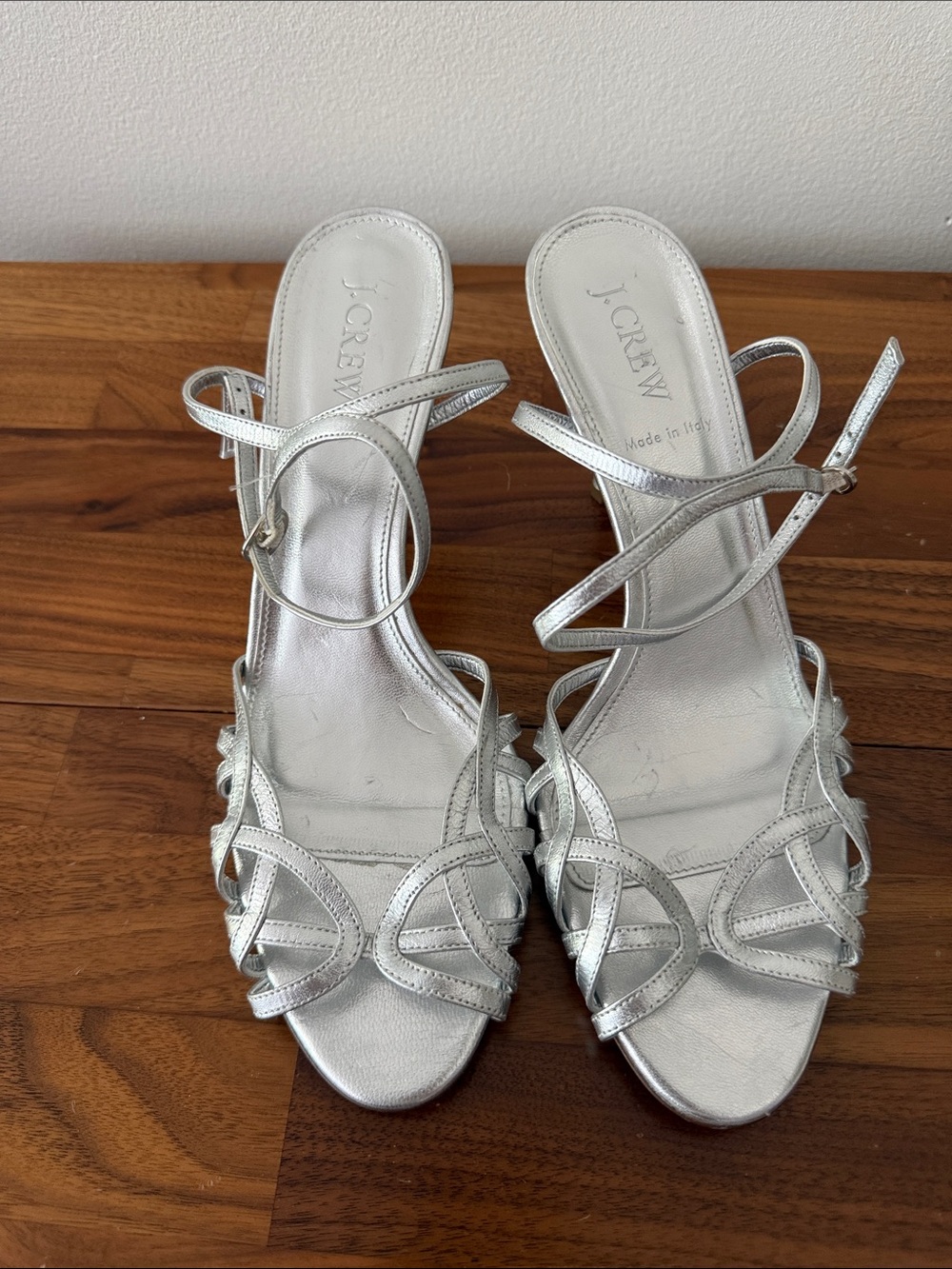 J. Crew Silver Metallic Strappy Heeled Sandals